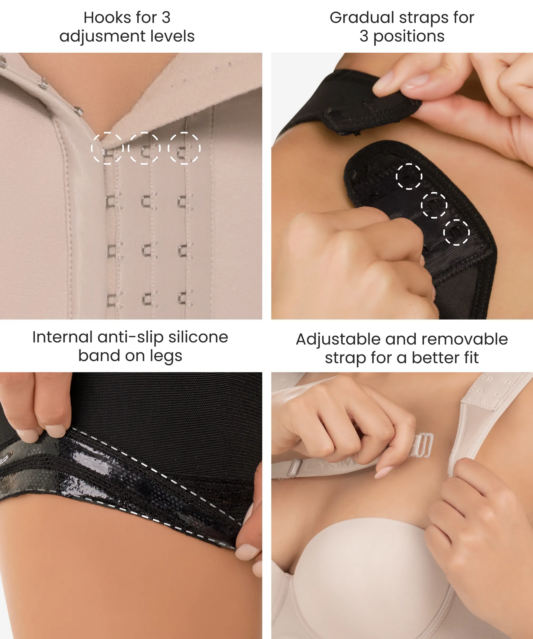 Hook closure high compression bodysuit with zip crotch - Style 461