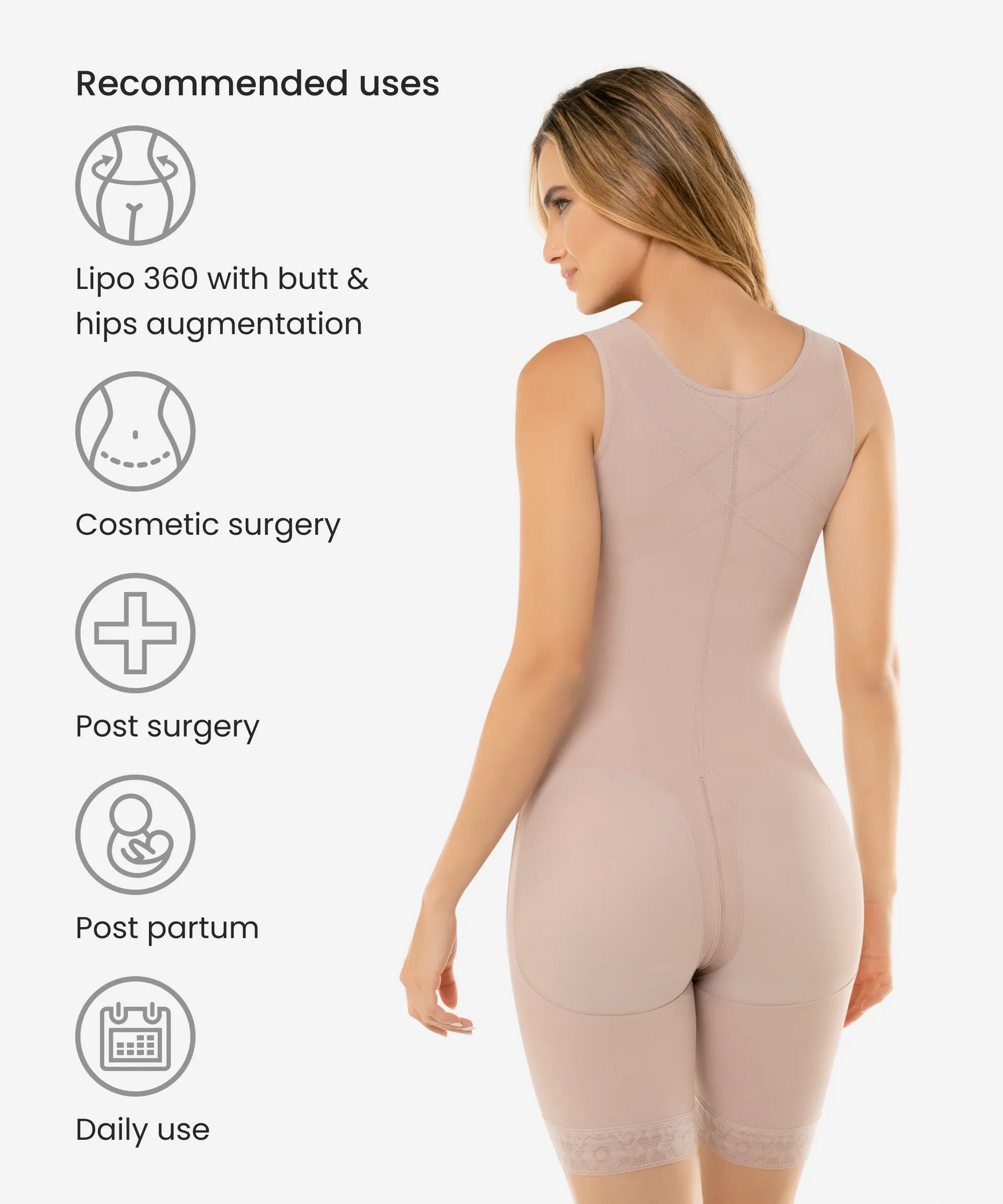 Hook closure high compression bodysuit with zip crotch - Style 461